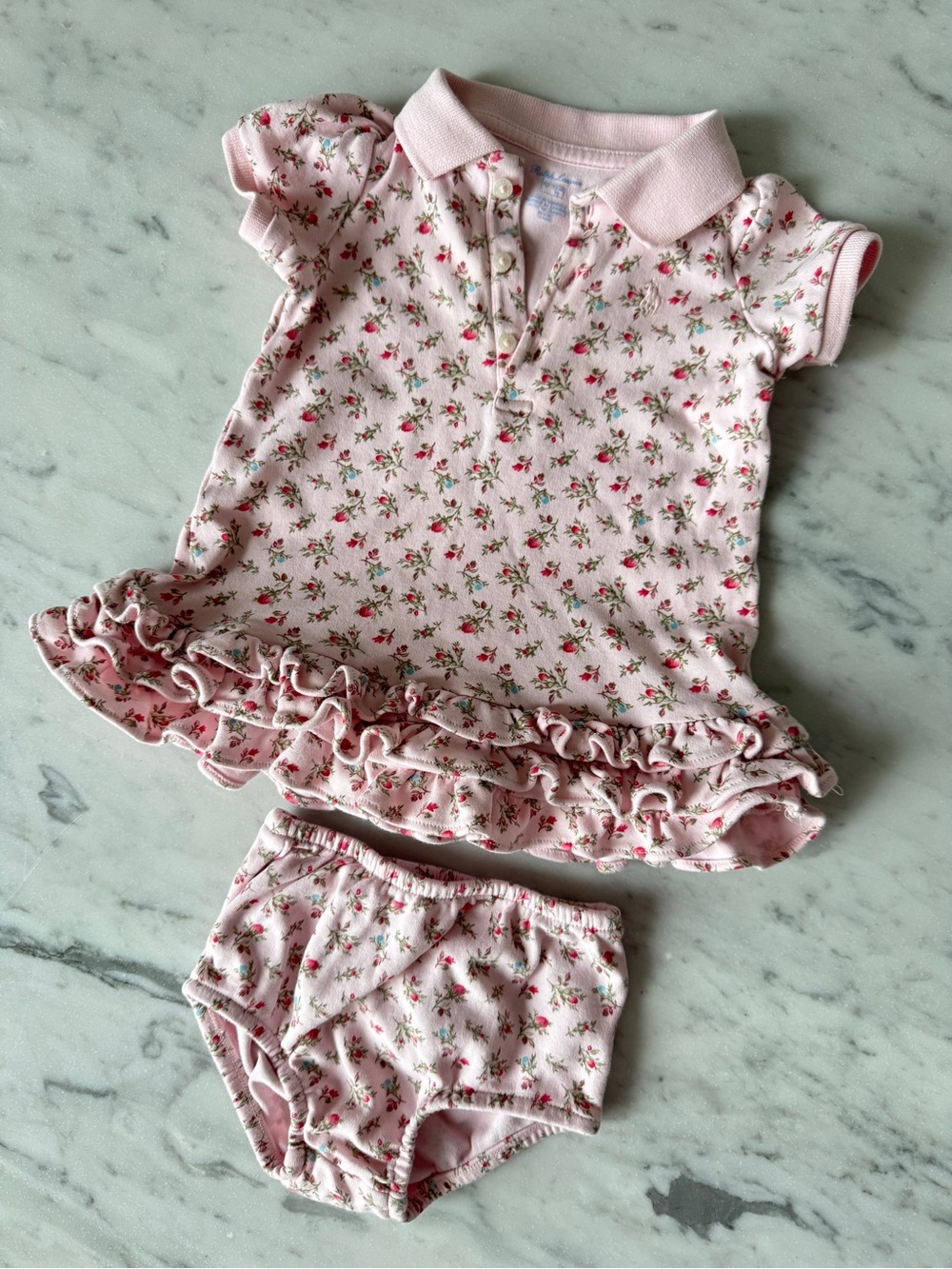 Floral Soft Cotton Polo Dress and Bloomer Set Baby Girl’s Schiffli Ralph Lauren